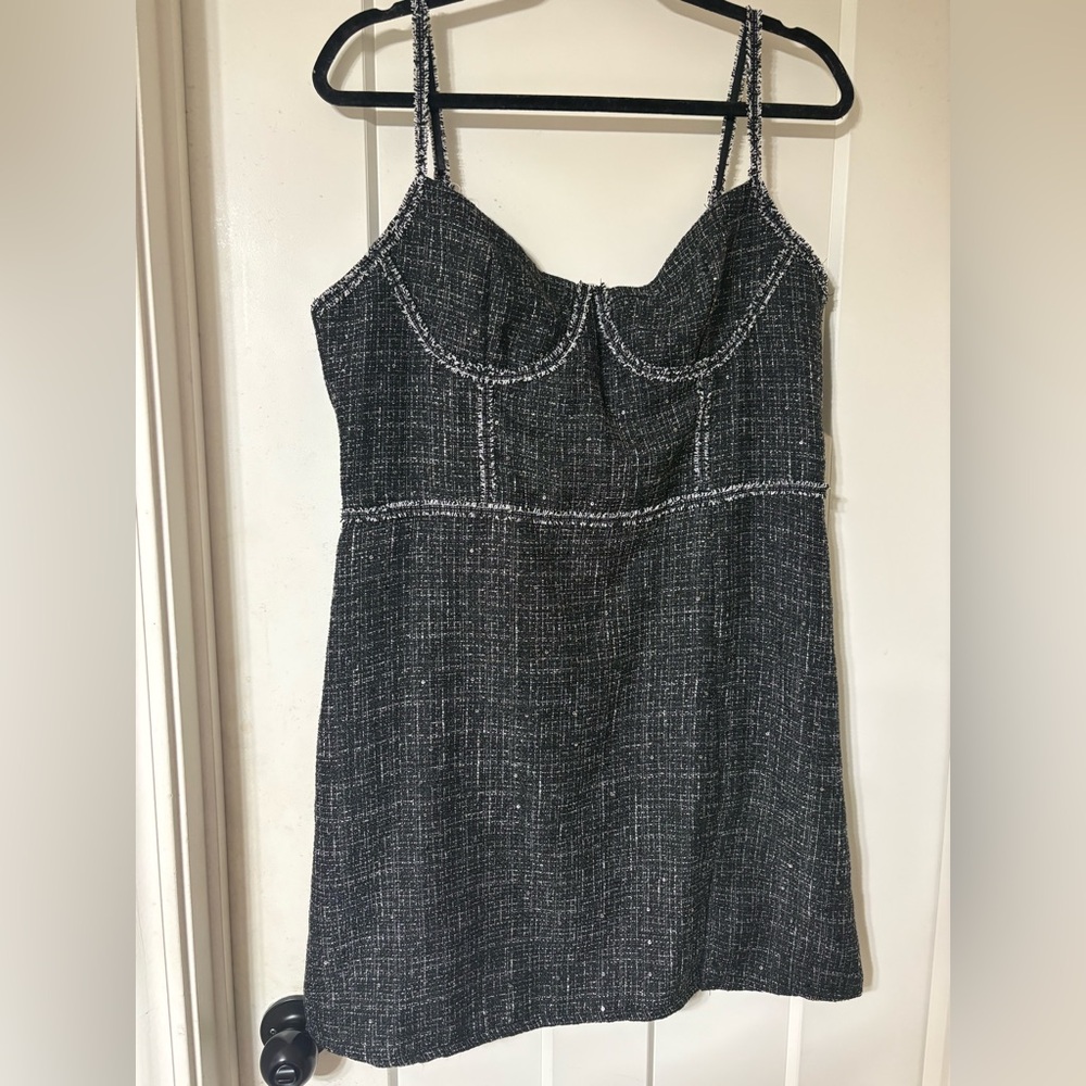 Altar’d State Black Tweed Spaghetti-Strap Bustier Top